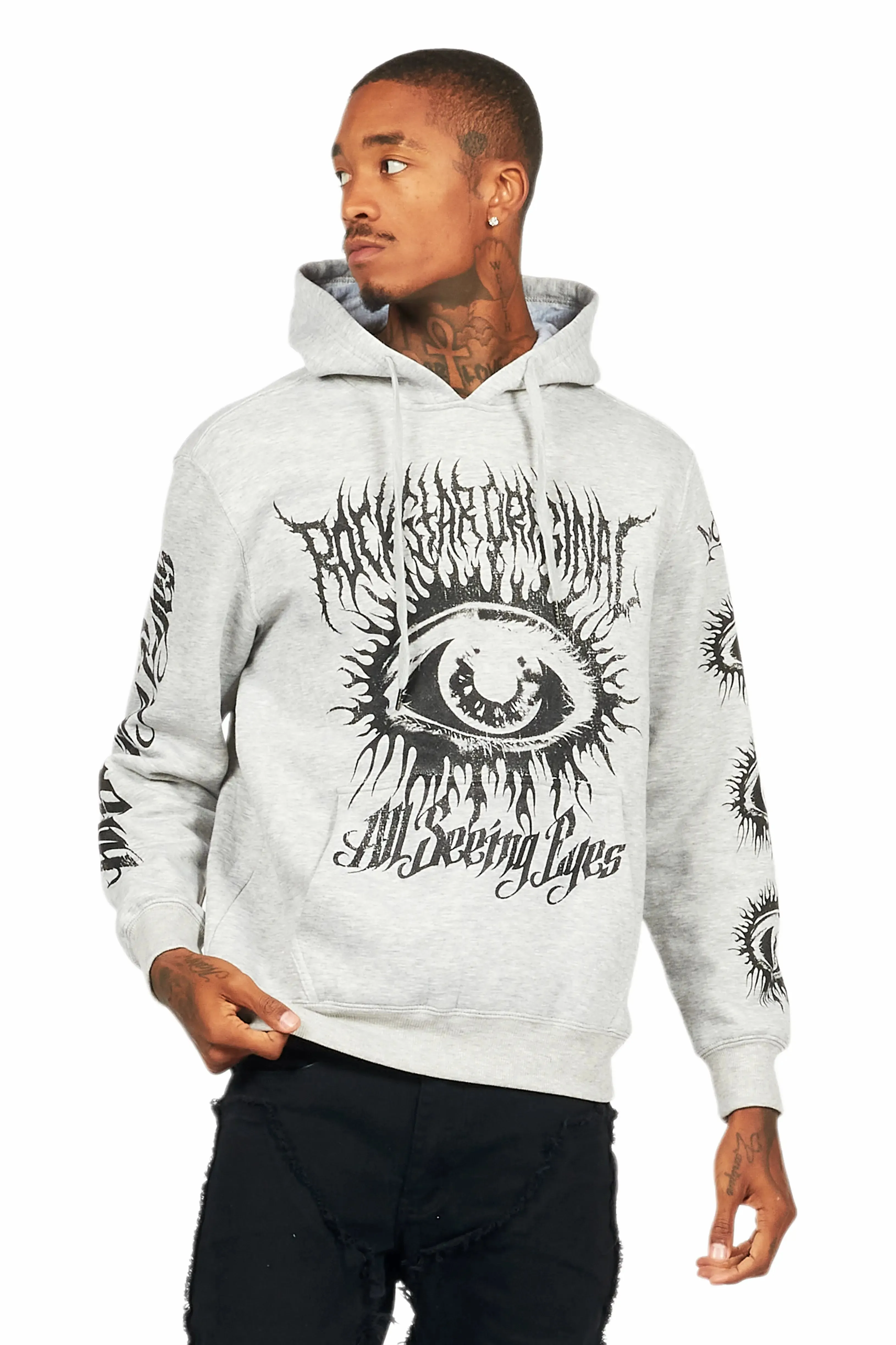 All Seeing Eyes Heather Grey Graphic Hoodie