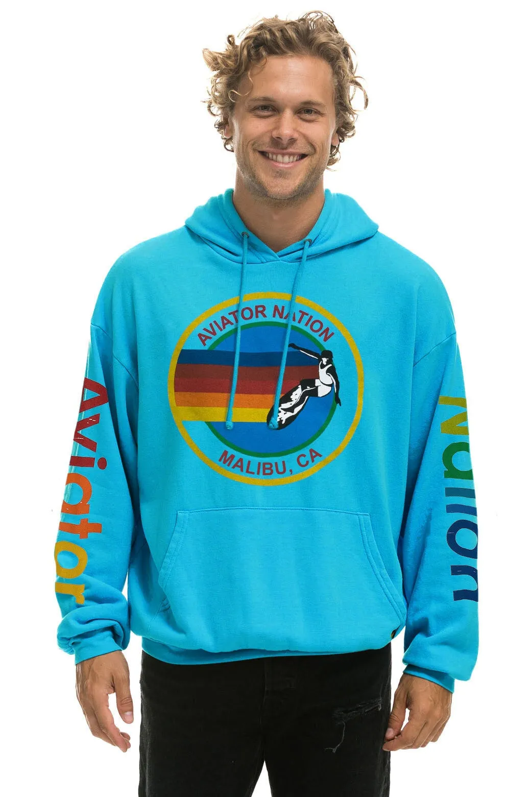 AVIATOR NATION MALIBU RELAXED PULLOVER HOODIE - NEON BLUE