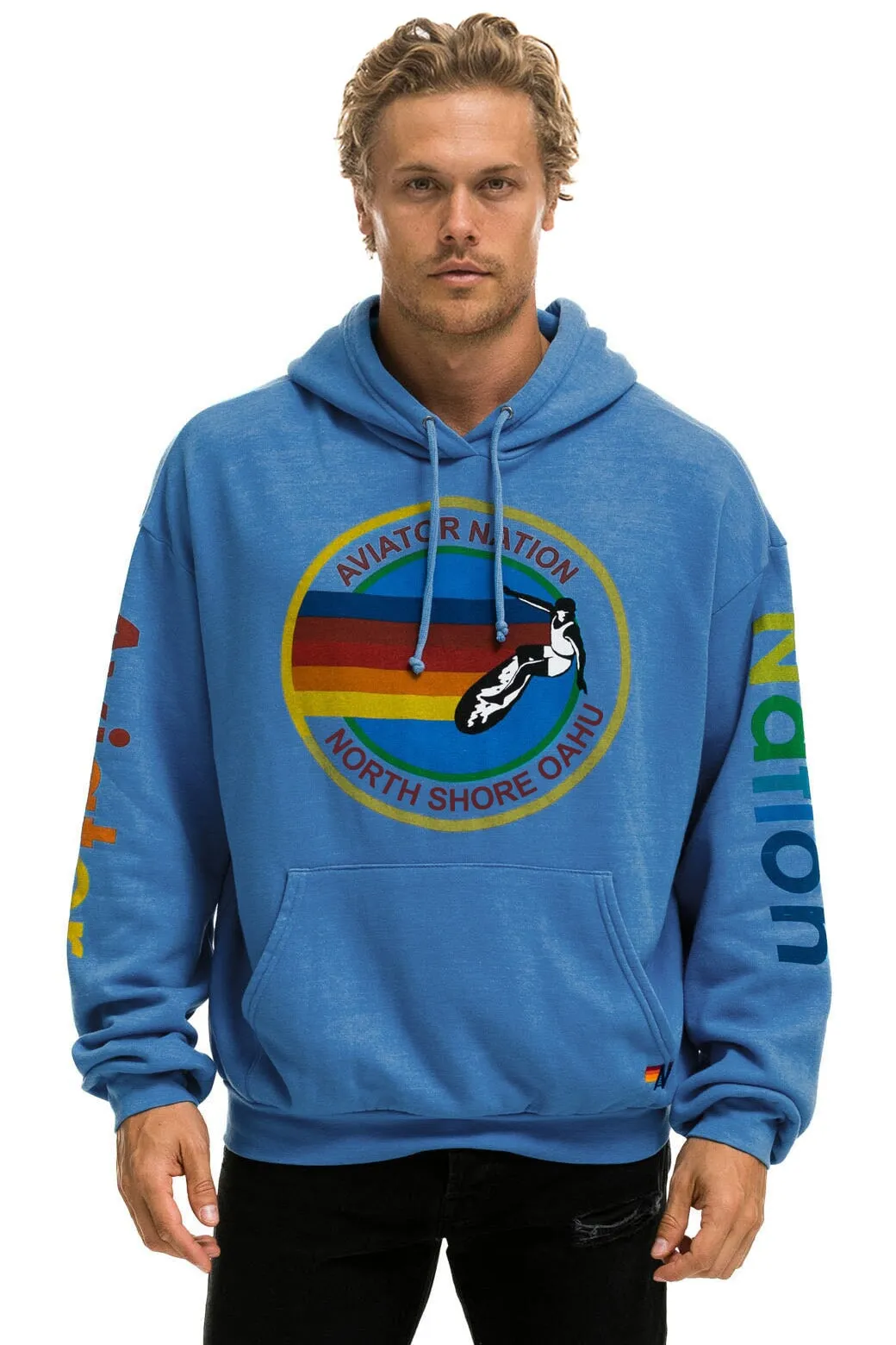 AVIATOR NATION NORTH SHORE RELAXED PULLOVER HOODIE - COBALT