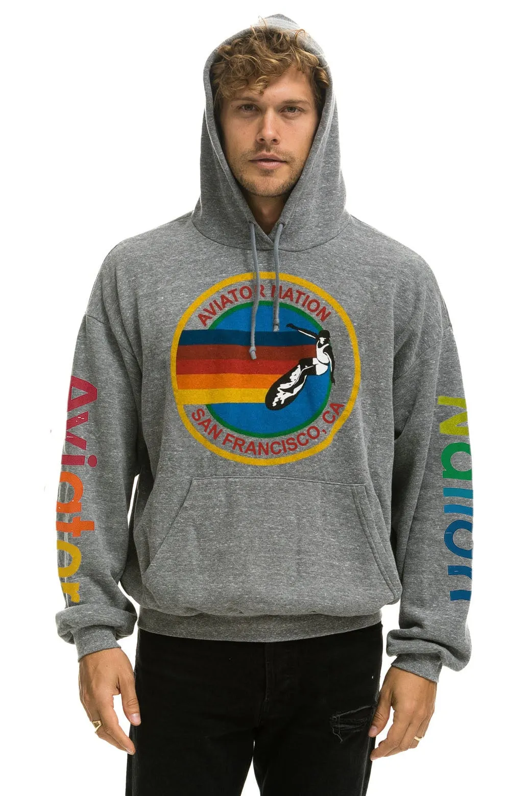 AVIATOR NATION SAN FRANCISCO RELAXED PULLOVER HOODIE - HEATHER GREY