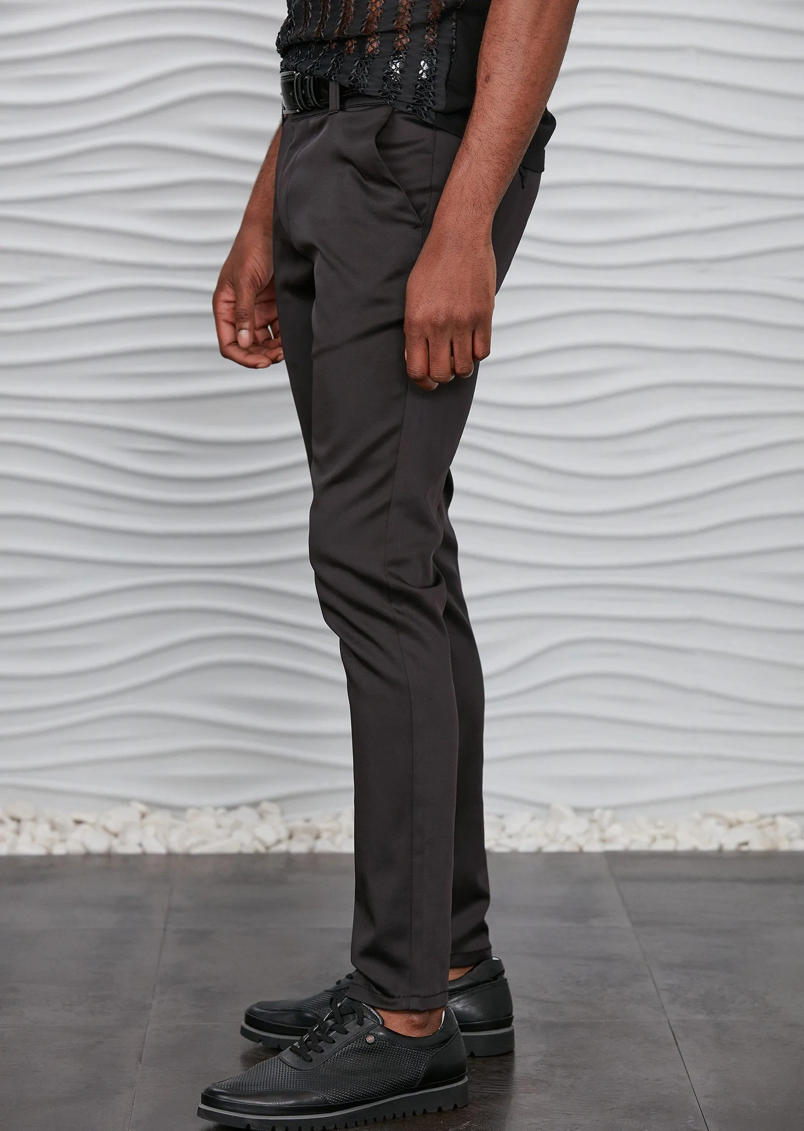 Black Single Zipper Tech Pants