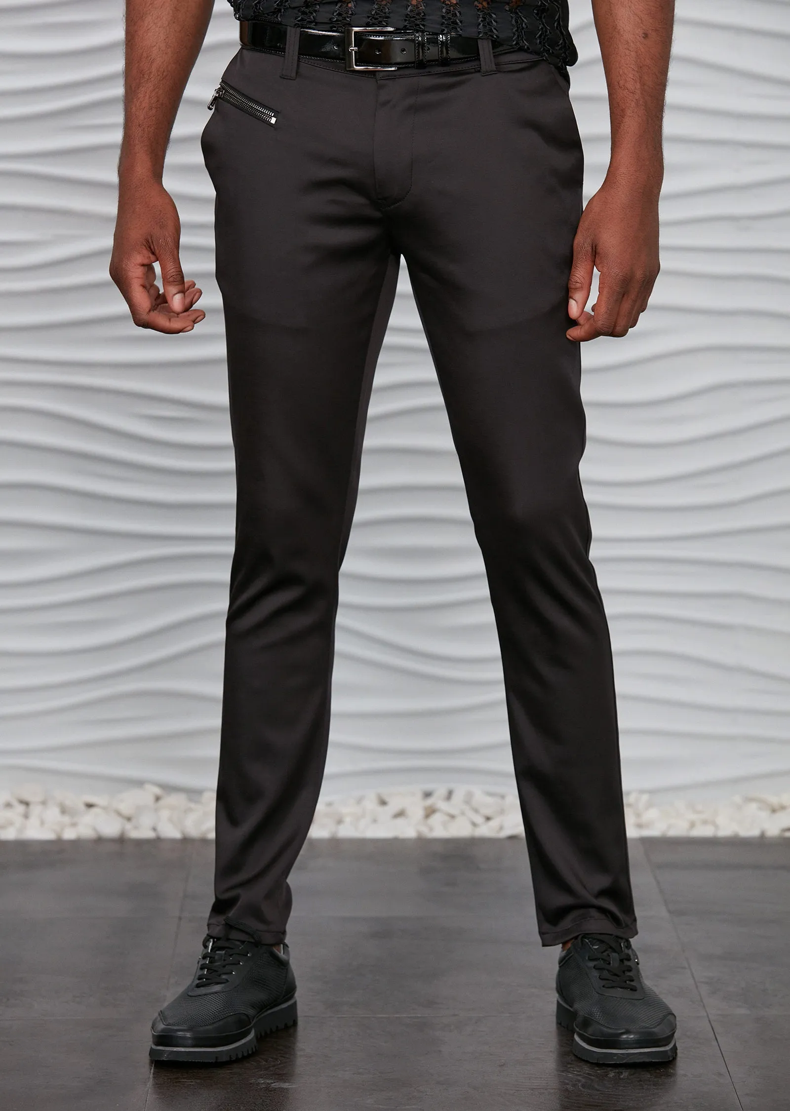 Black Single Zipper Tech Pants