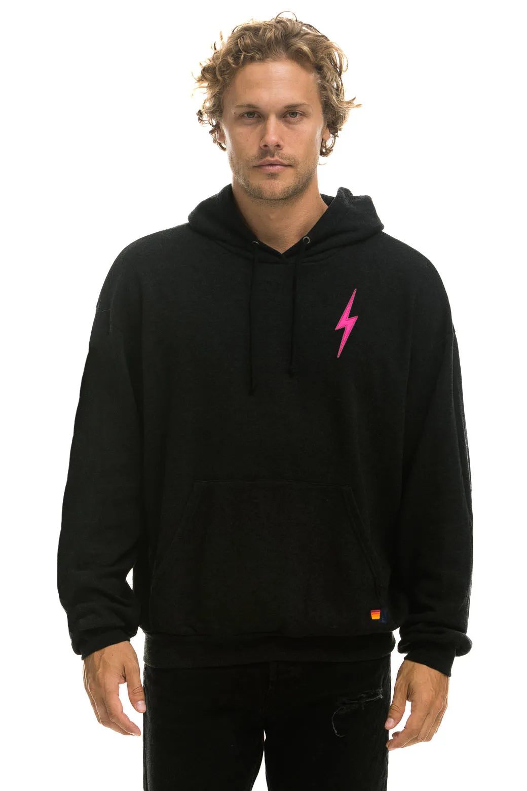 BOLT 2 PULLOVER RELAXED HOODIE - BLACK // NEON PINK