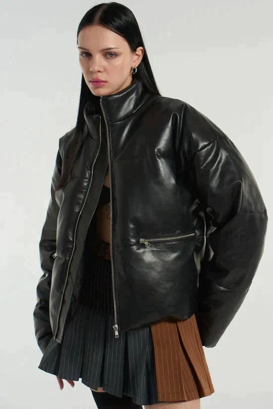 BOSS FAUX LEATHER PUFFER COAT