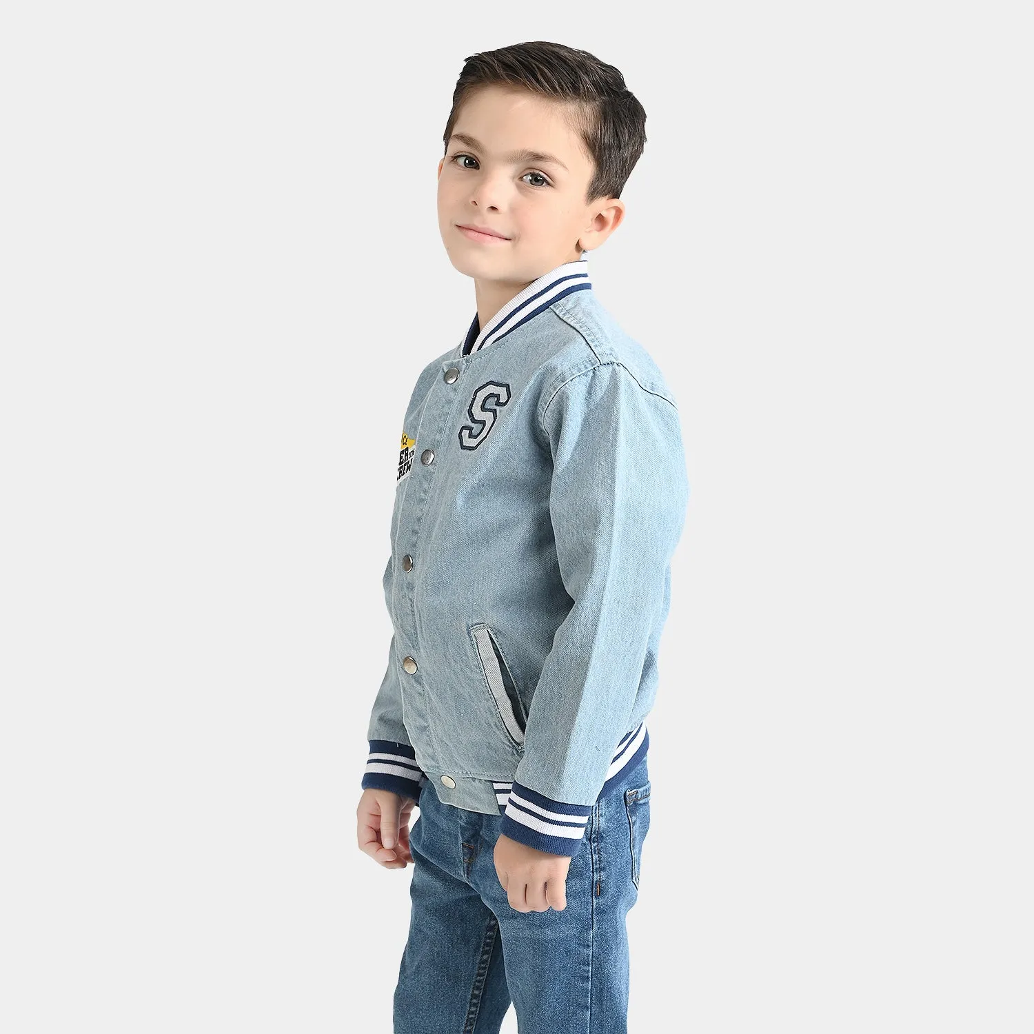 Boys Denim rigid Woven Jacket Soccer Crew-Ice Blue