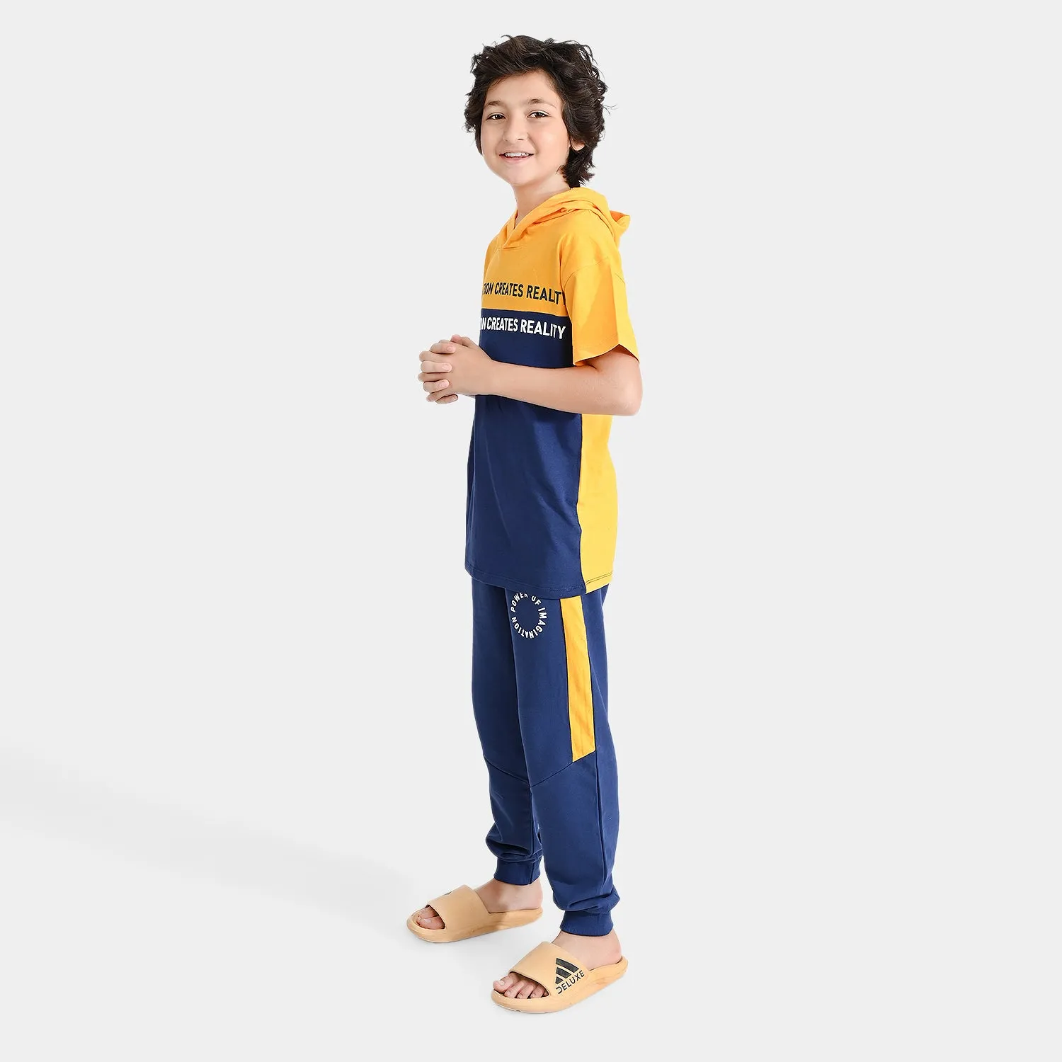 Boys Jersey/Terry 2 Piece Suit-Navy/Citrus