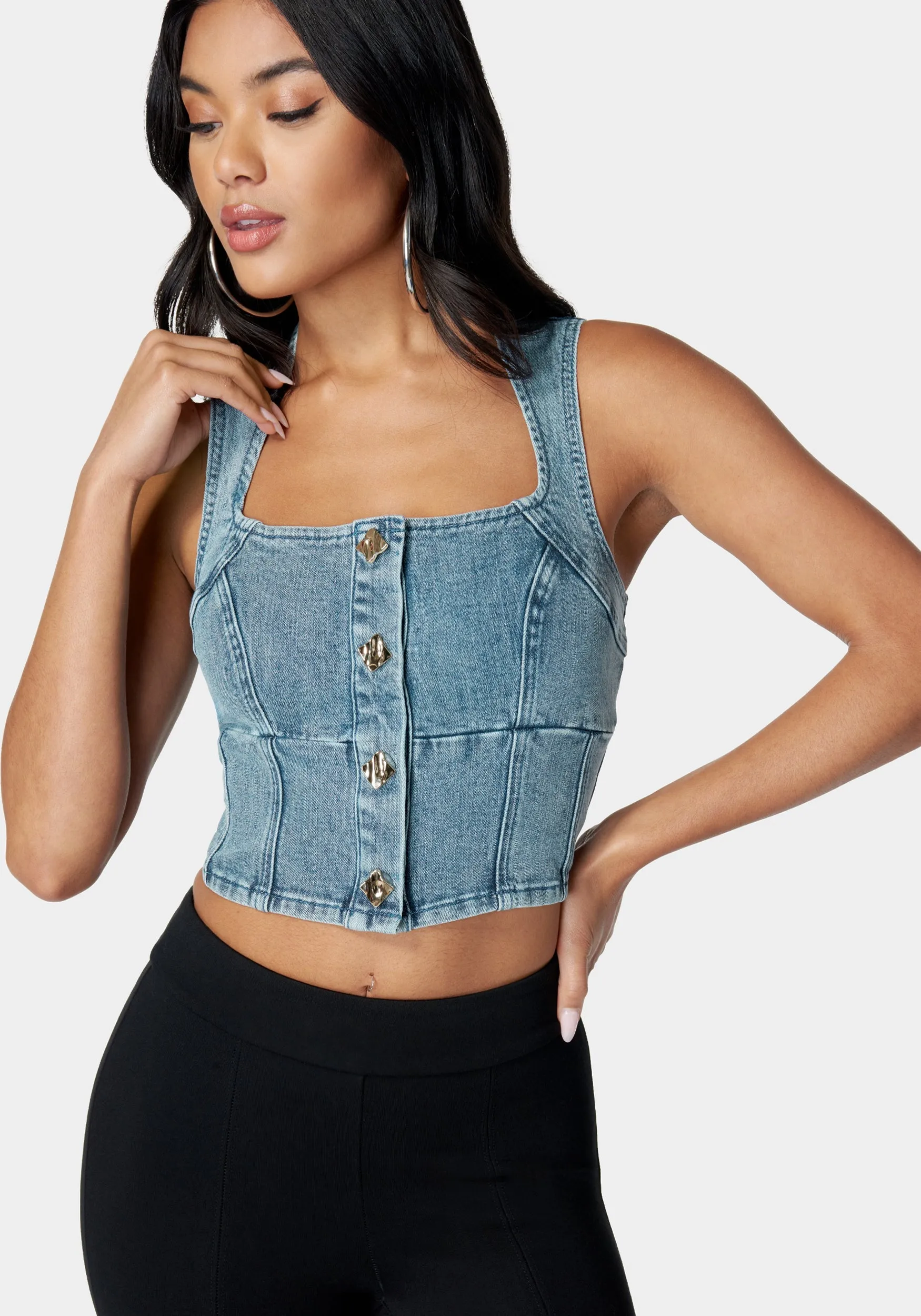 Button Down Trapeze Denim Top