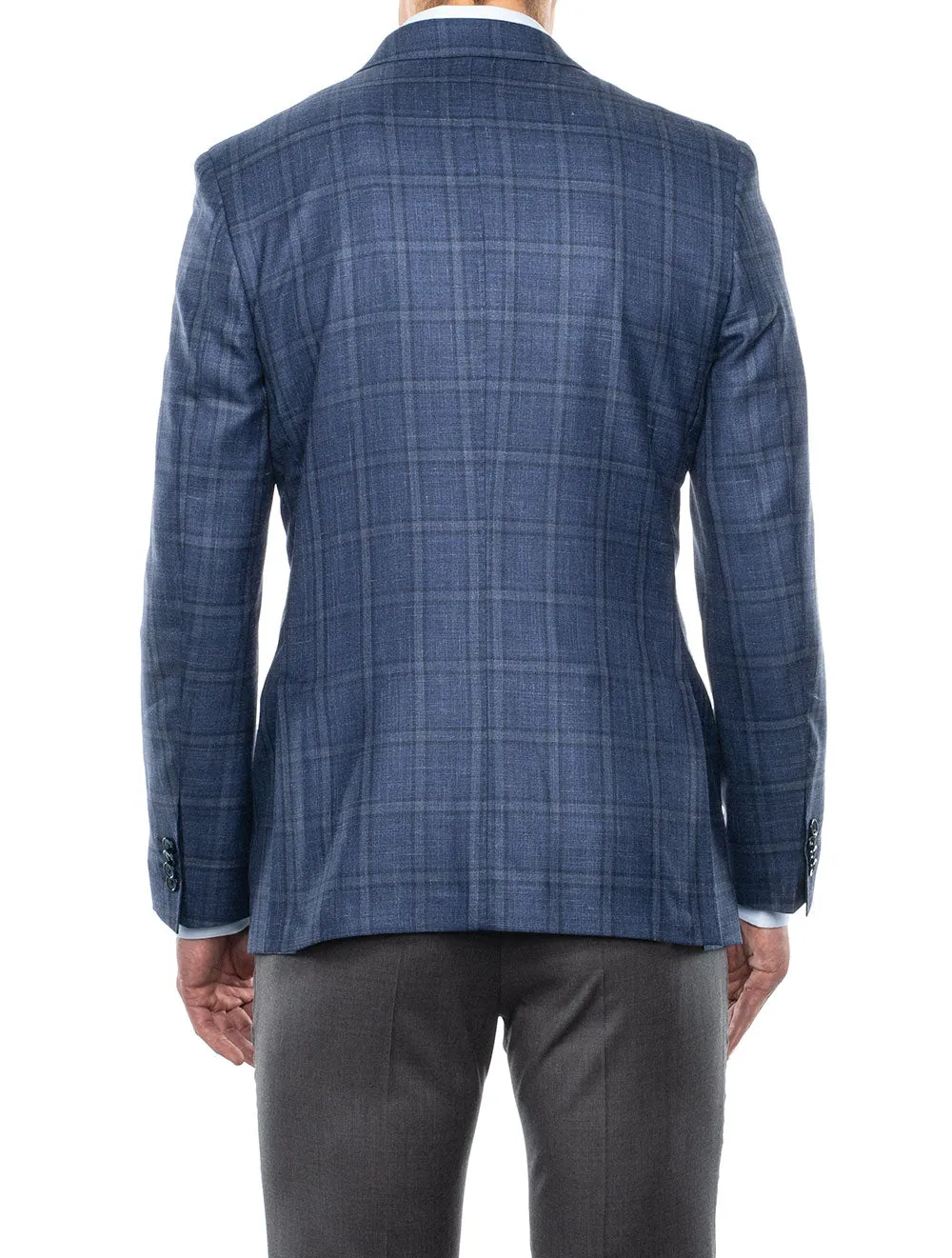 Check Silk And Linen Jacket Blue