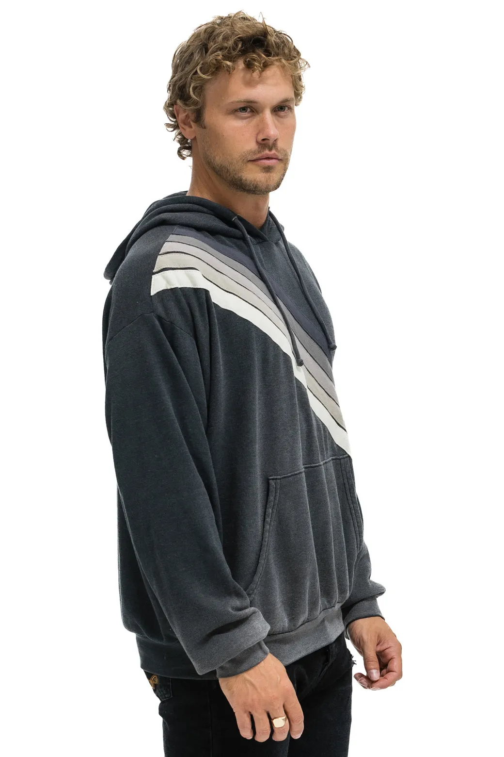 CROSS STRIPE RELAXED PULLOVER HOODIE - FADED SMOKE