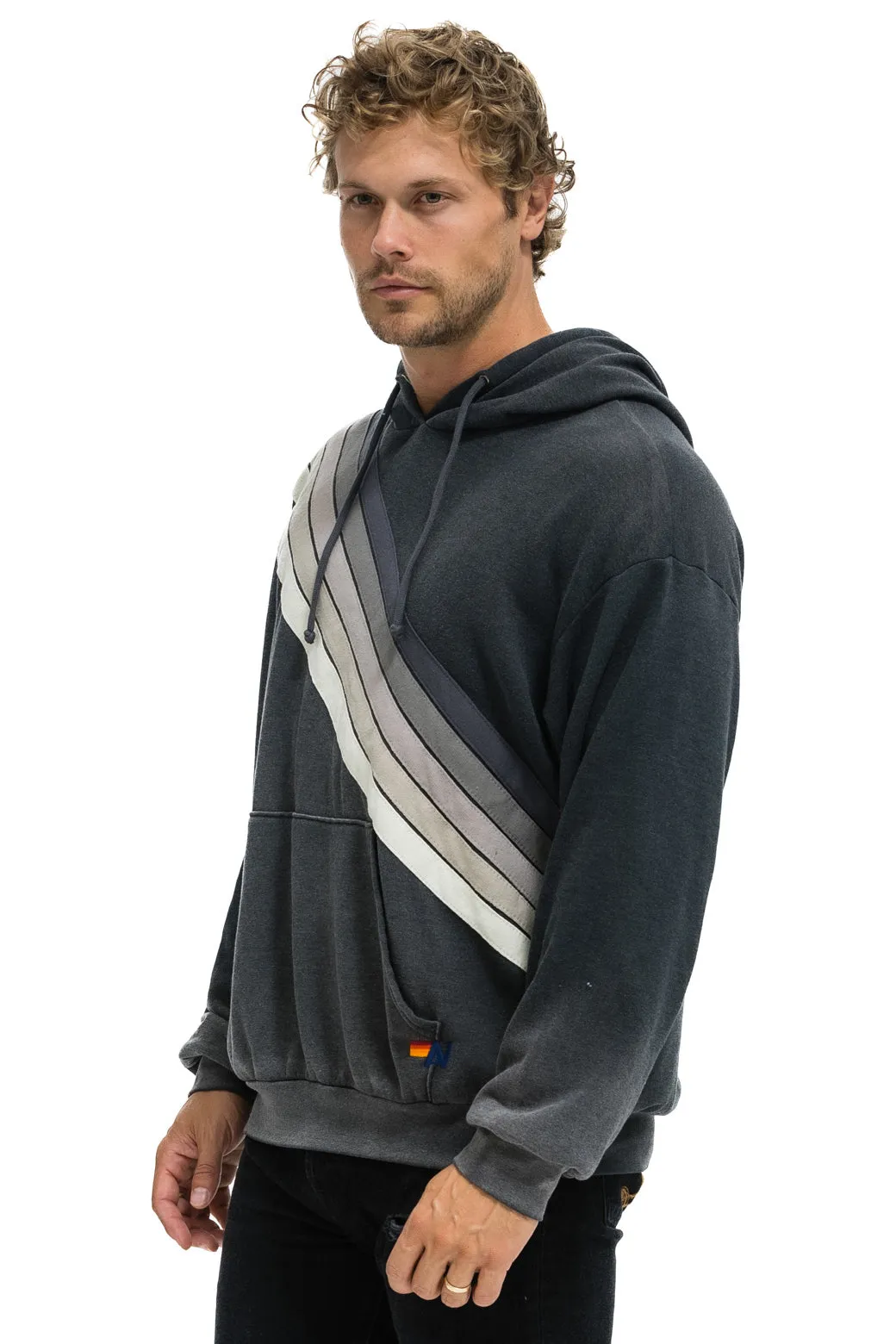 CROSS STRIPE RELAXED PULLOVER HOODIE - FADED SMOKE