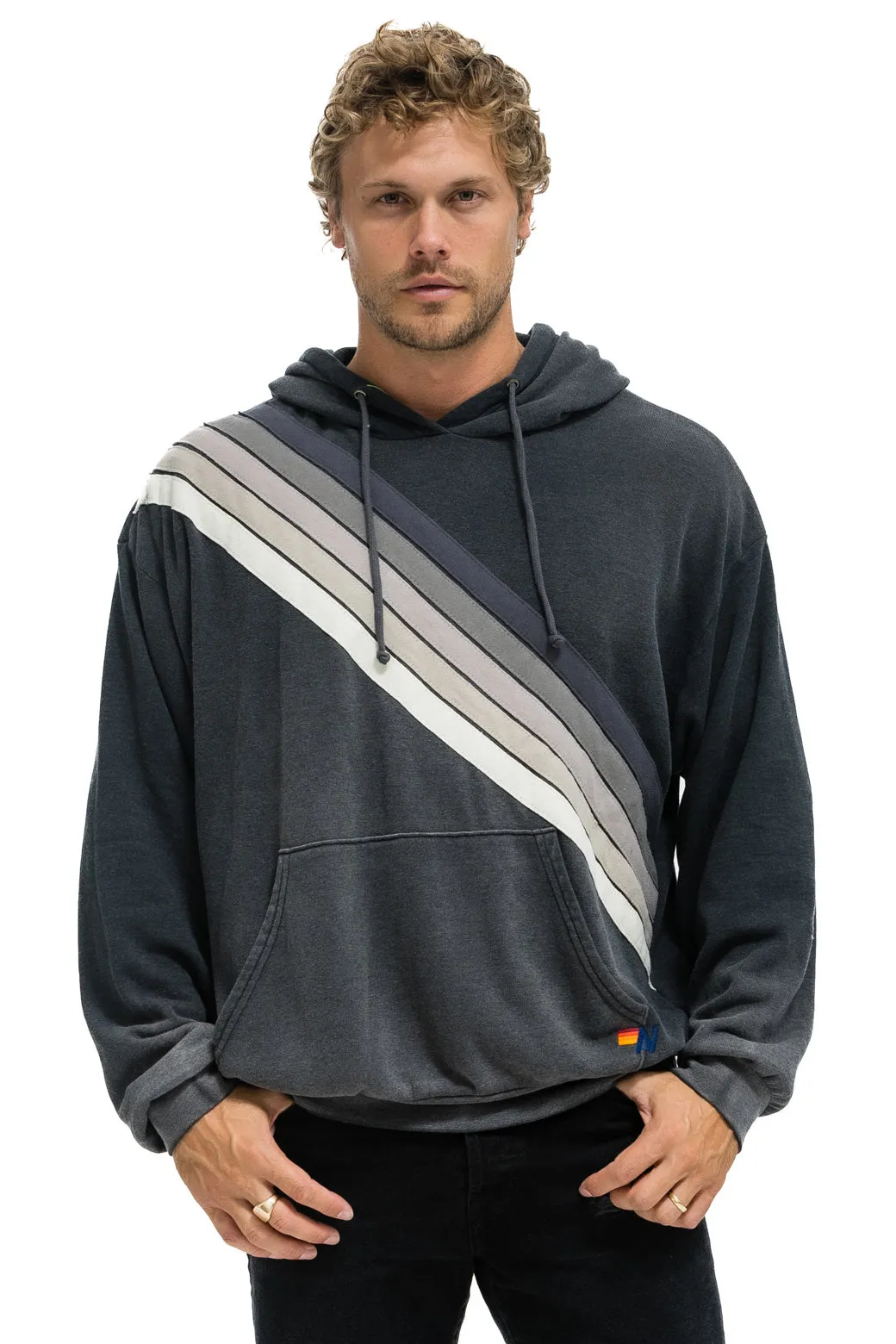 CROSS STRIPE RELAXED PULLOVER HOODIE - FADED SMOKE