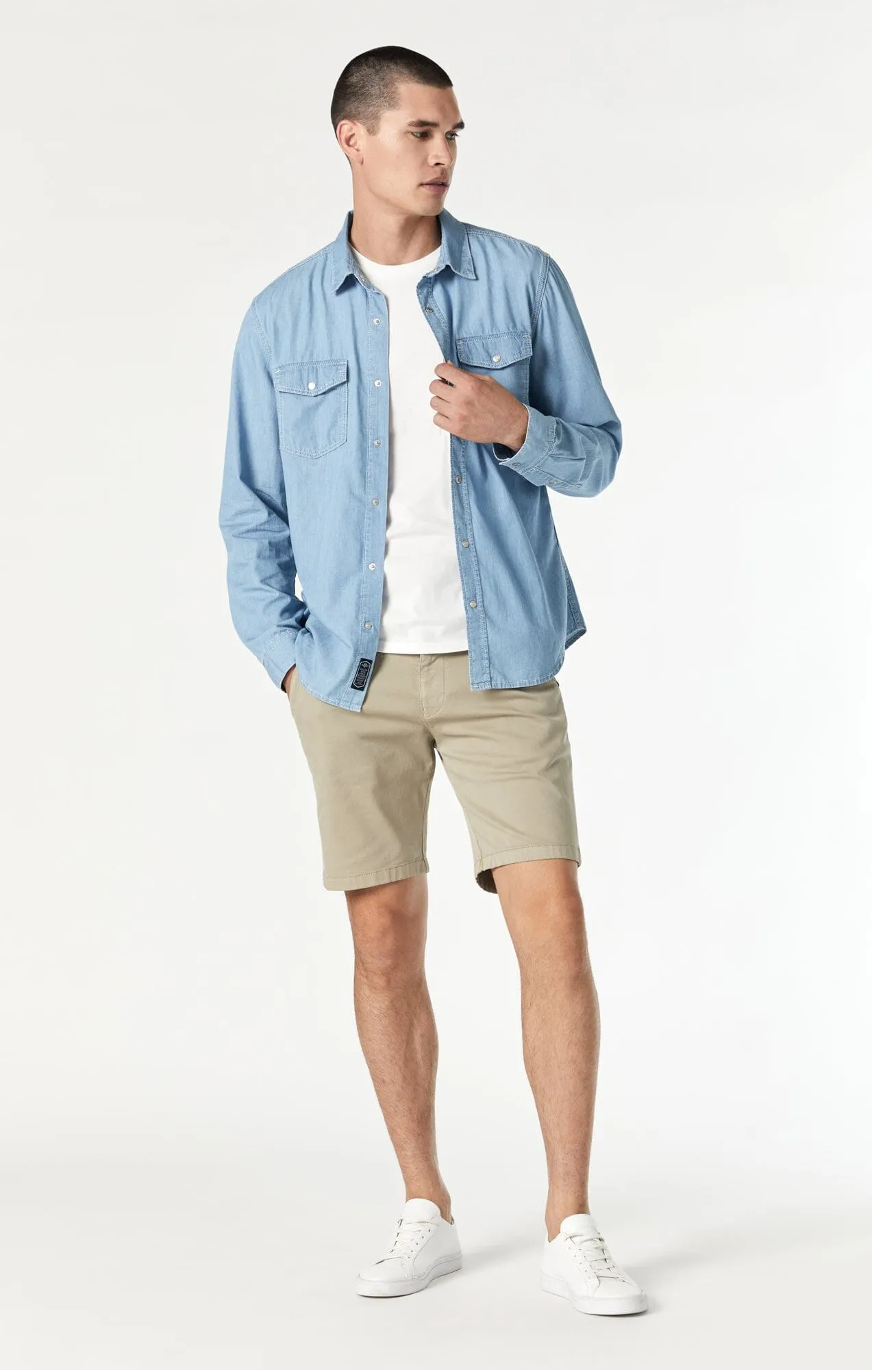 DAVE BUTTON DOWN SHIRT IN BLEACHED DENIM