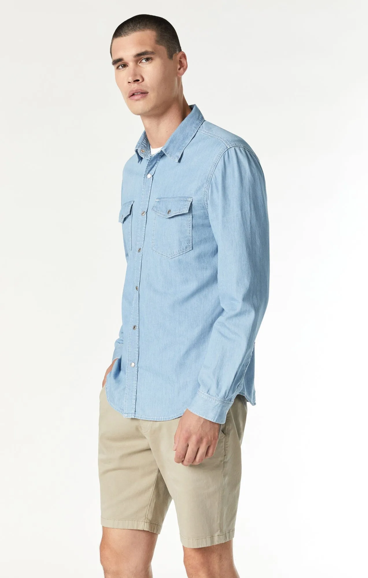 DAVE BUTTON DOWN SHIRT IN BLEACHED DENIM