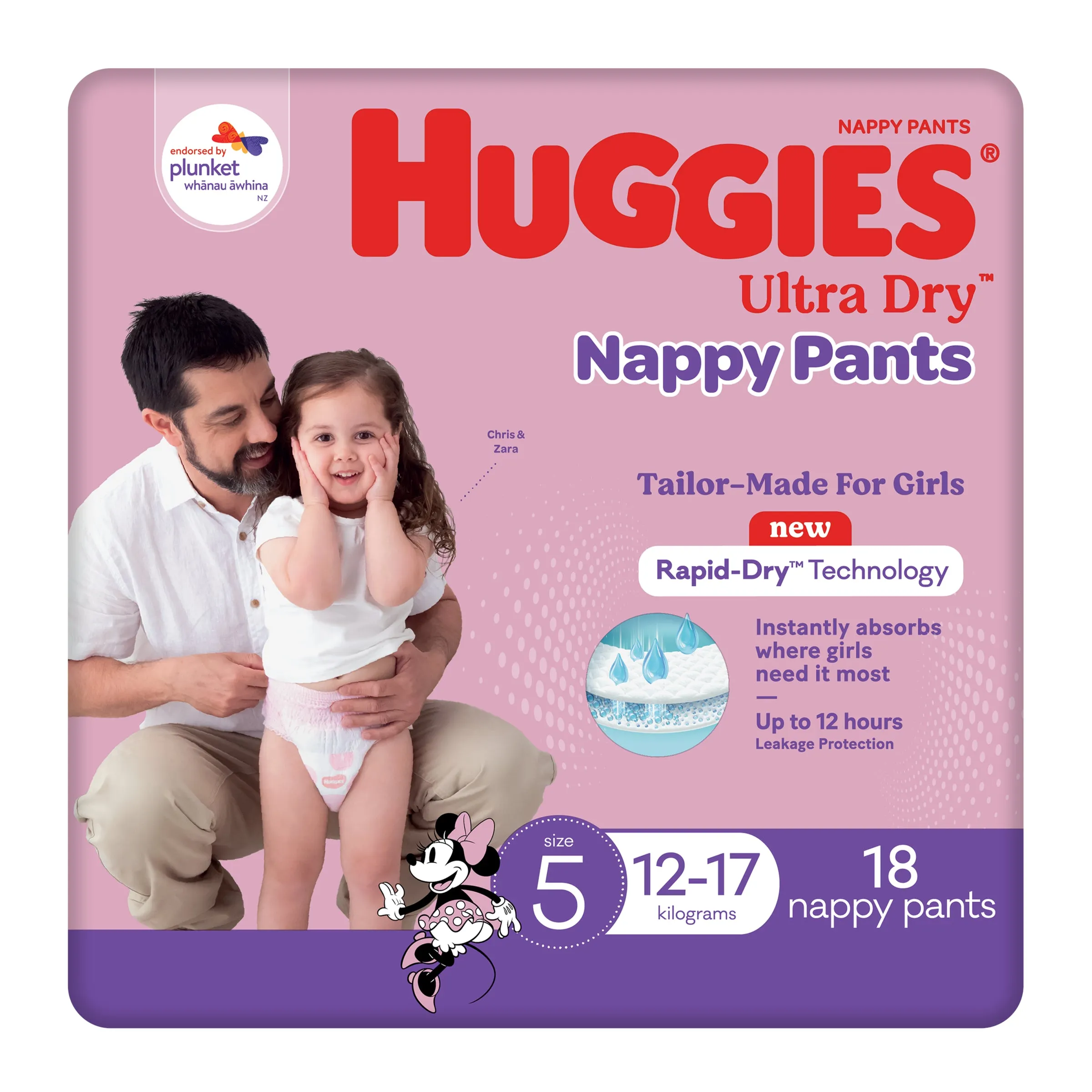 Huggies Ultra Dry Nappy Pants Girls Size 5 (12-17kg) 18 Pack