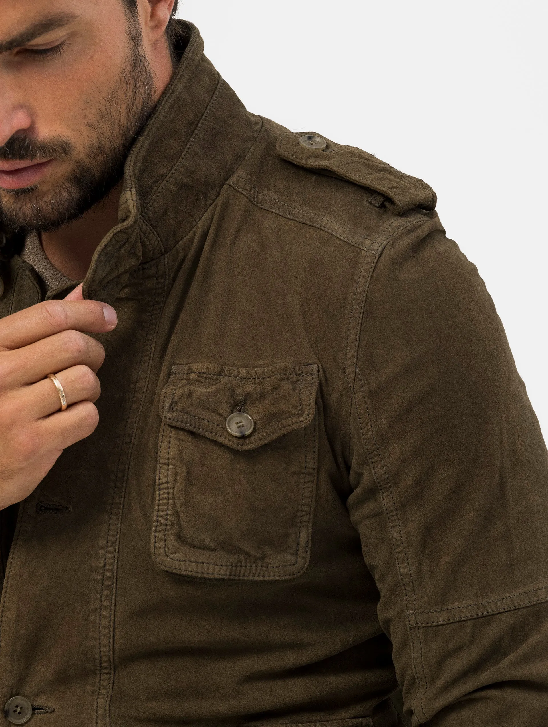 INDIAN SCOUT LEATHER JACKET IN MILITARY GREEN