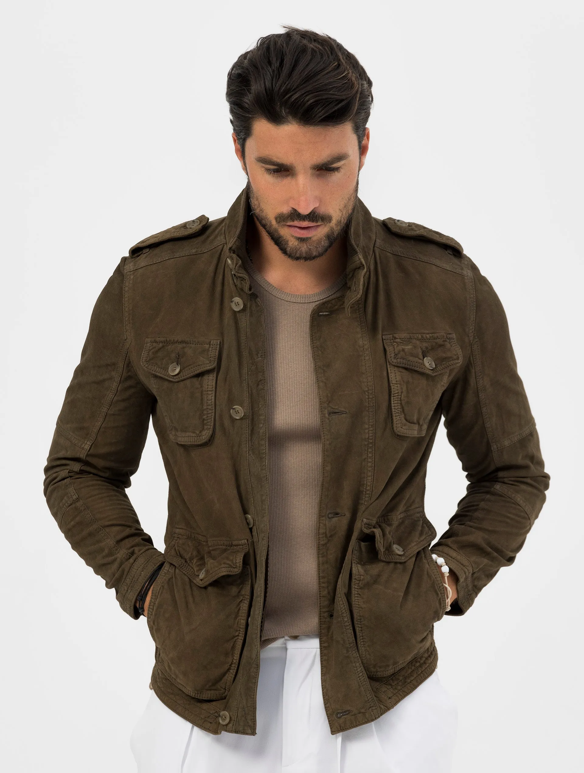 INDIAN SCOUT LEATHER JACKET IN MILITARY GREEN