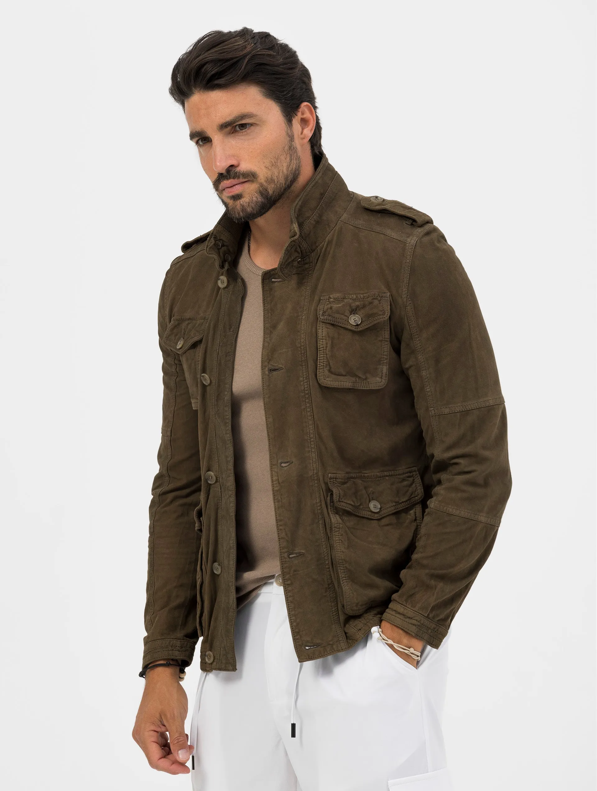 INDIAN SCOUT LEATHER JACKET IN MILITARY GREEN