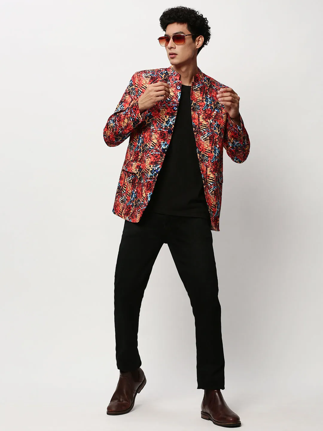 Men Coral Printed Casual Blazers