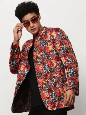 Men Coral Printed Casual Blazers