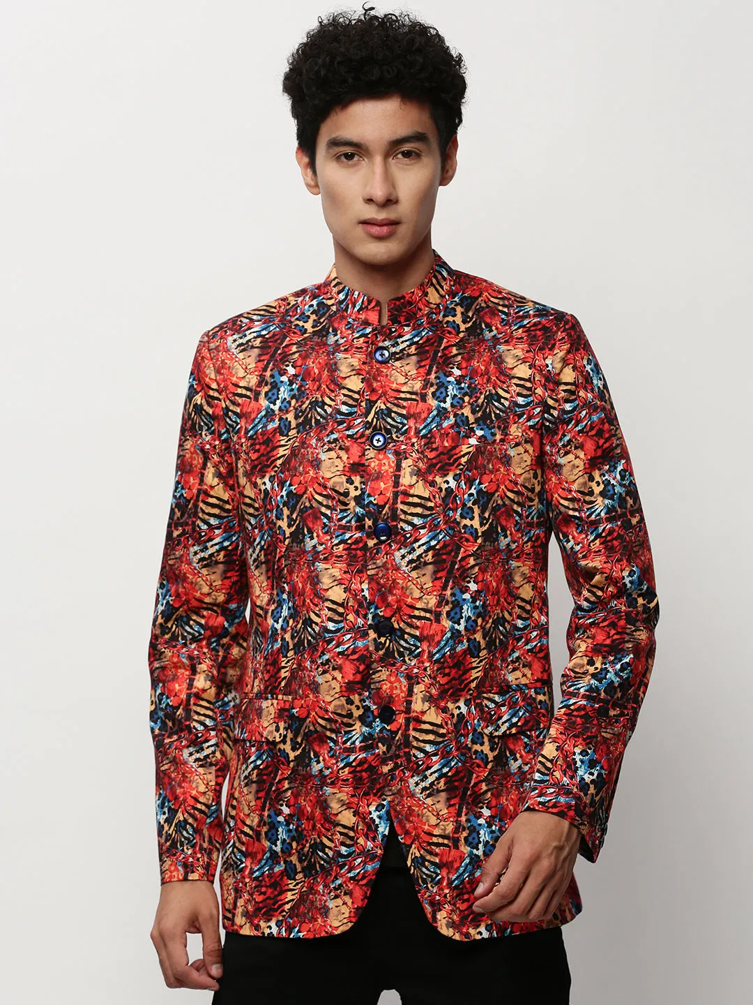 Men Coral Printed Casual Blazers