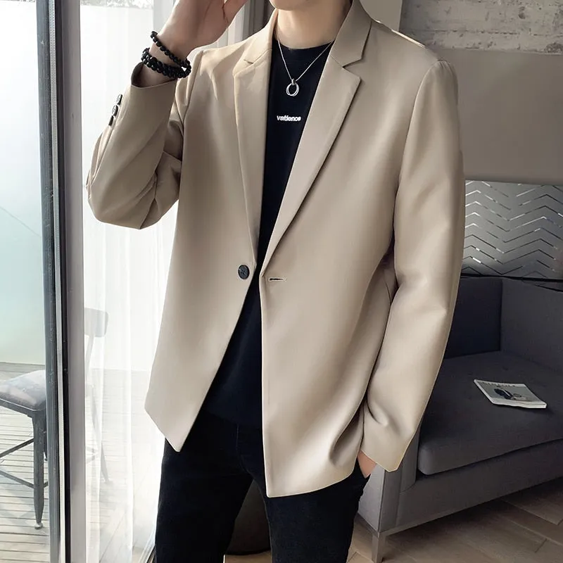 Men Suit Jackets Blazer Coat Slim Fit Smart Casual Spring Thin Fashion Clothing Asian Single Breasted Korean Black New Arrival