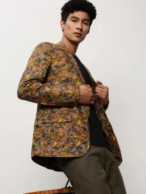 Men Yellow Printed Casual Blazers