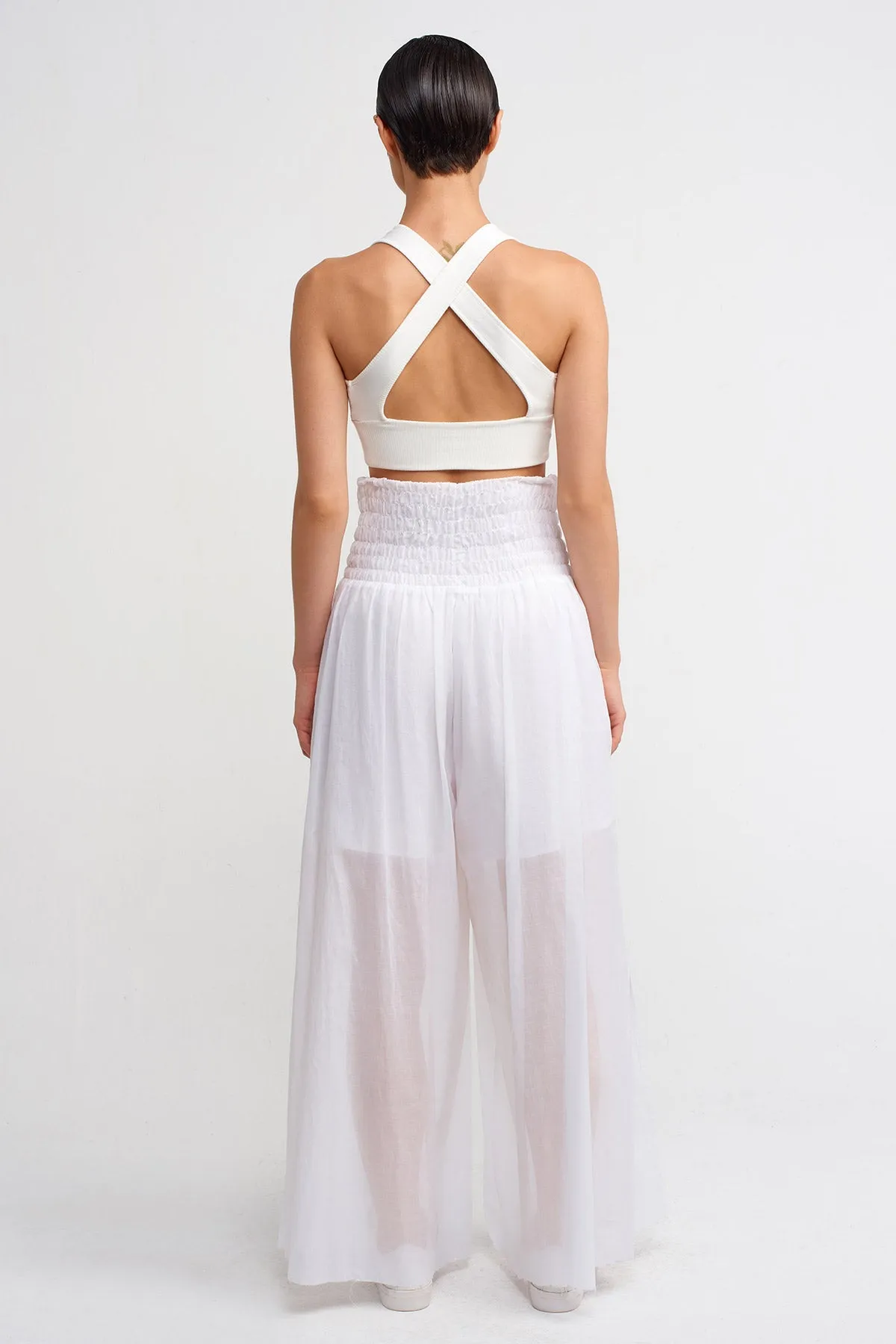 Nu Elastic Waist Wide-Leg Pants Off White