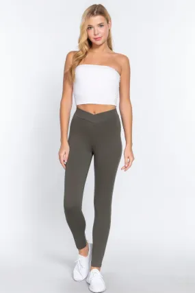 Olive Grey Mid-rise Ponte legging Pants_