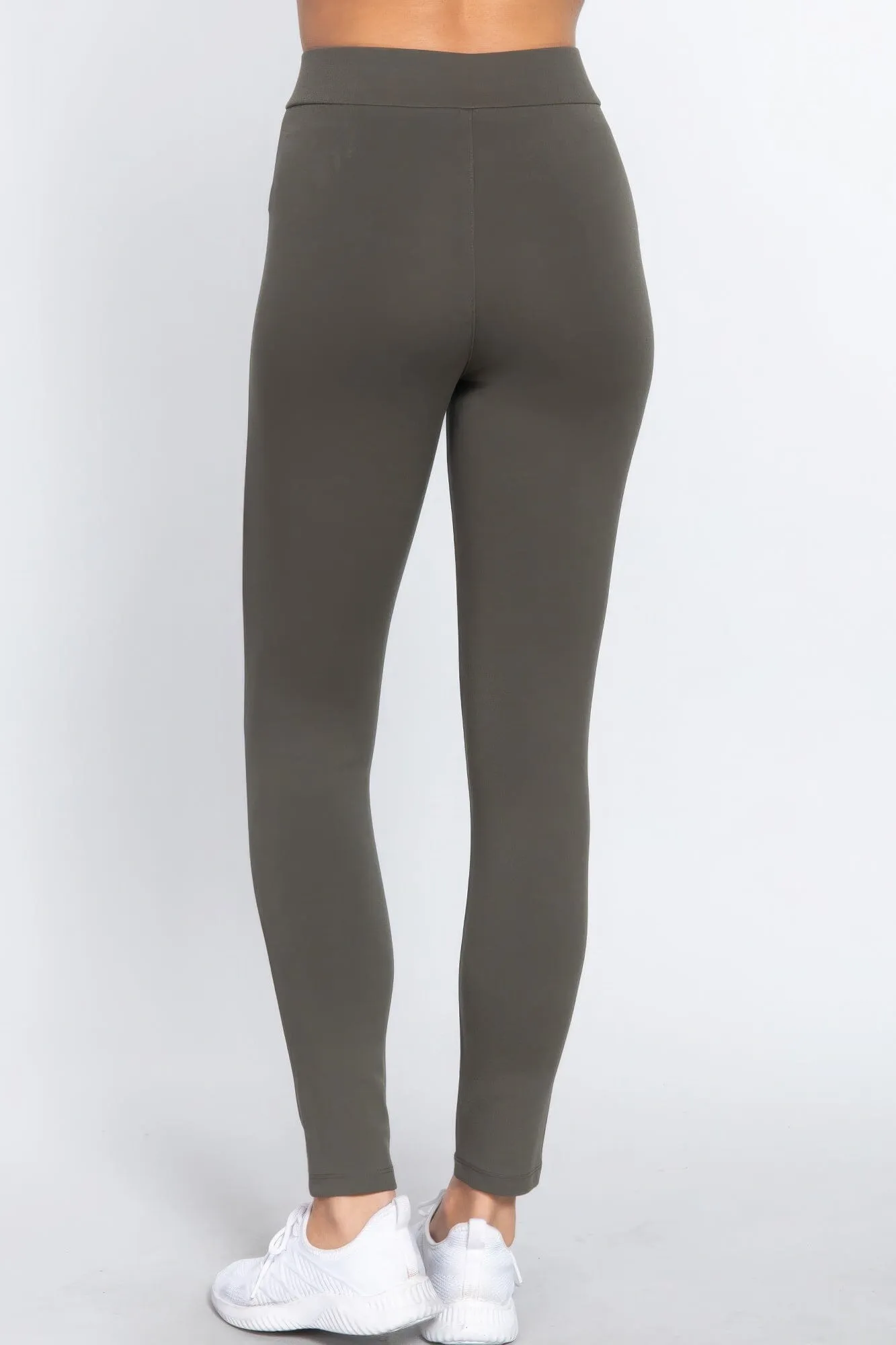 Olive Grey Mid-rise Ponte legging Pants_