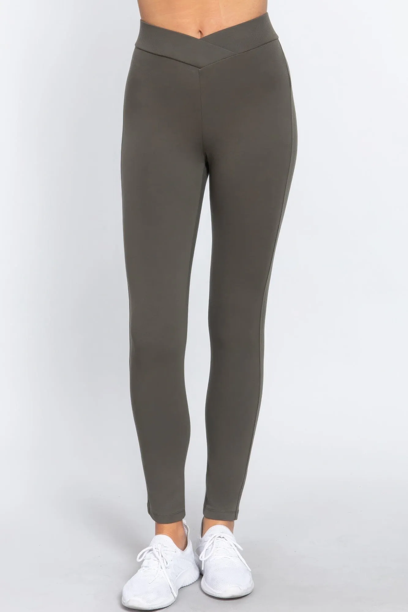 Olive Grey Mid-rise Ponte legging Pants_