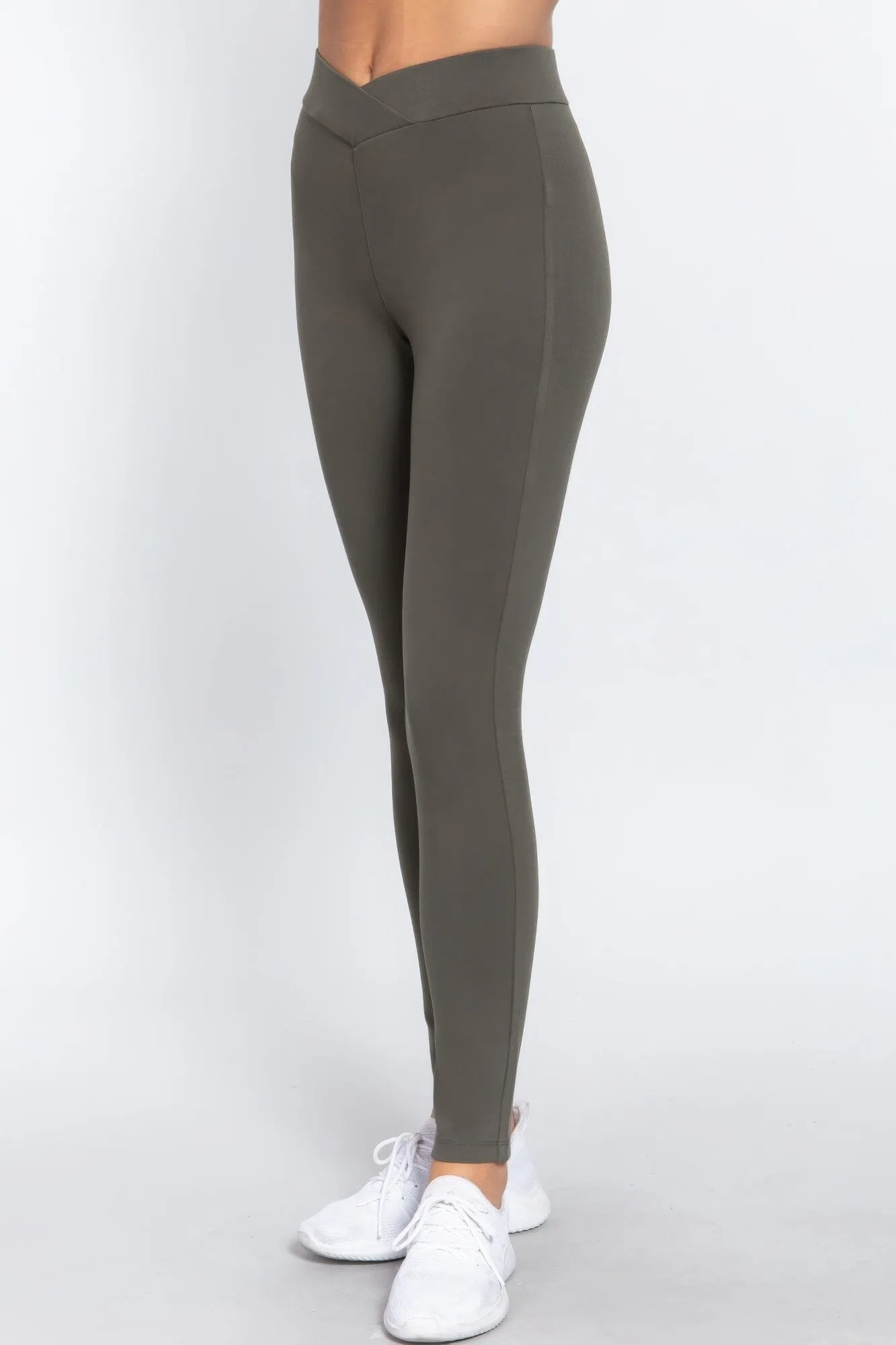 Olive Grey Mid-rise Ponte legging Pants_