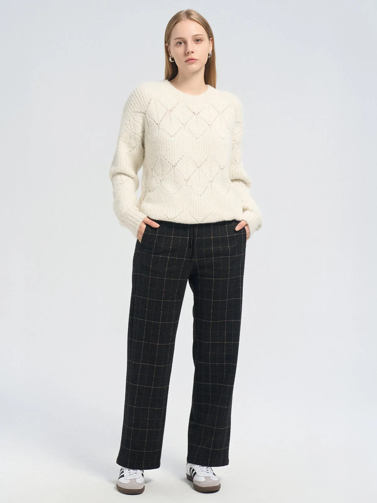 Plaid Drawstring Waist Wide Leg Pants