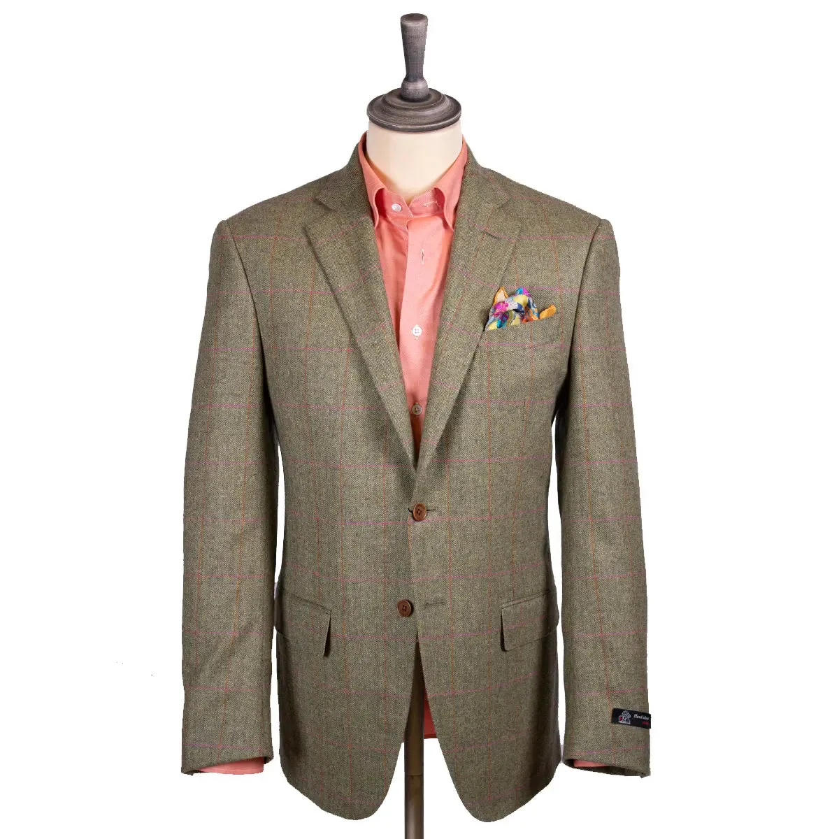 Sage Herringbone & Pink Check Wool & Cashmere Jacket