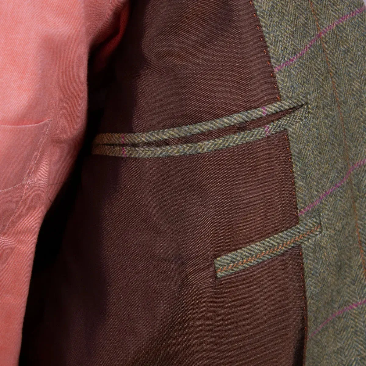 Sage Herringbone & Pink Check Wool & Cashmere Jacket