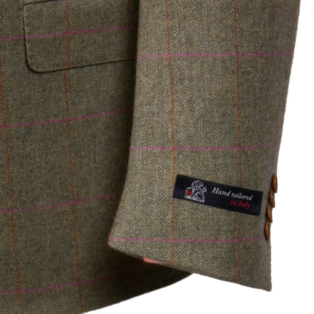 Sage Herringbone & Pink Check Wool & Cashmere Jacket