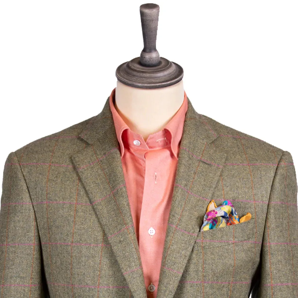 Sage Herringbone & Pink Check Wool & Cashmere Jacket