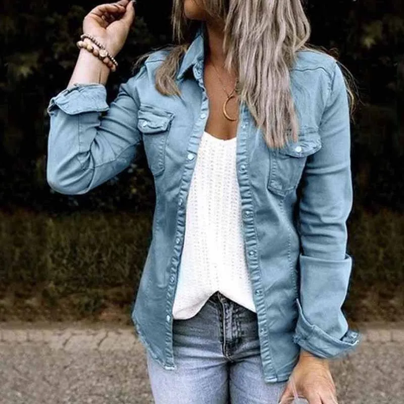 Solid Color Lapel Neck Pleated Denim Jacket