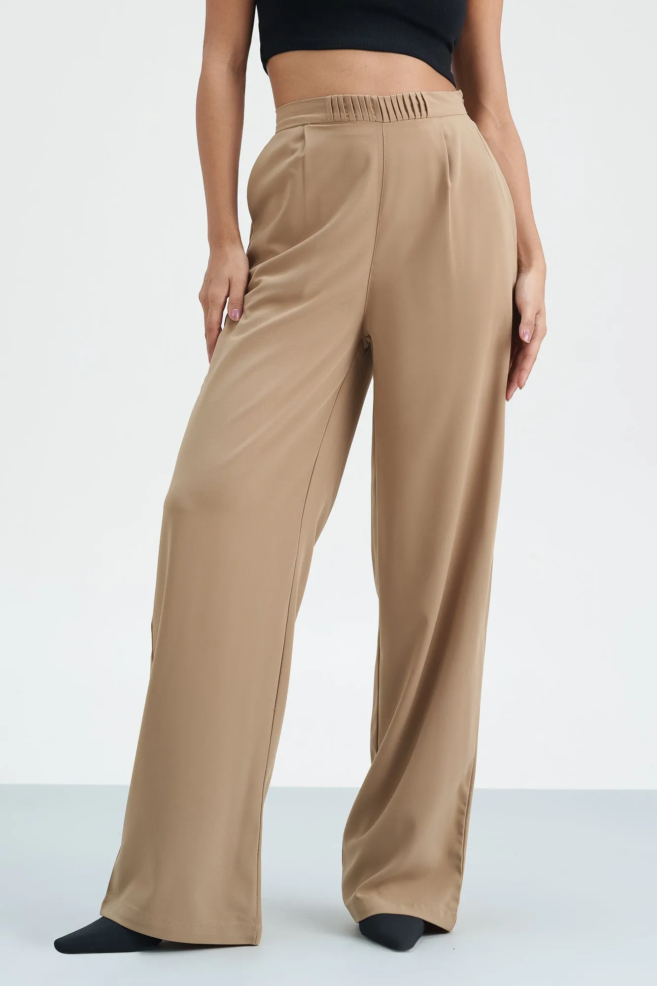 Taupe Bliss Pleated Waistband Korean Pants