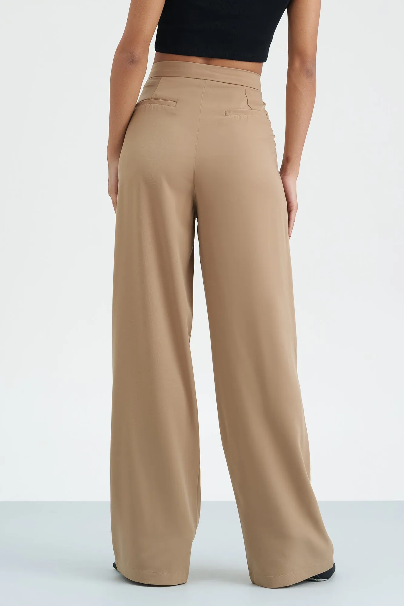 Taupe Bliss Pleated Waistband Korean Pants