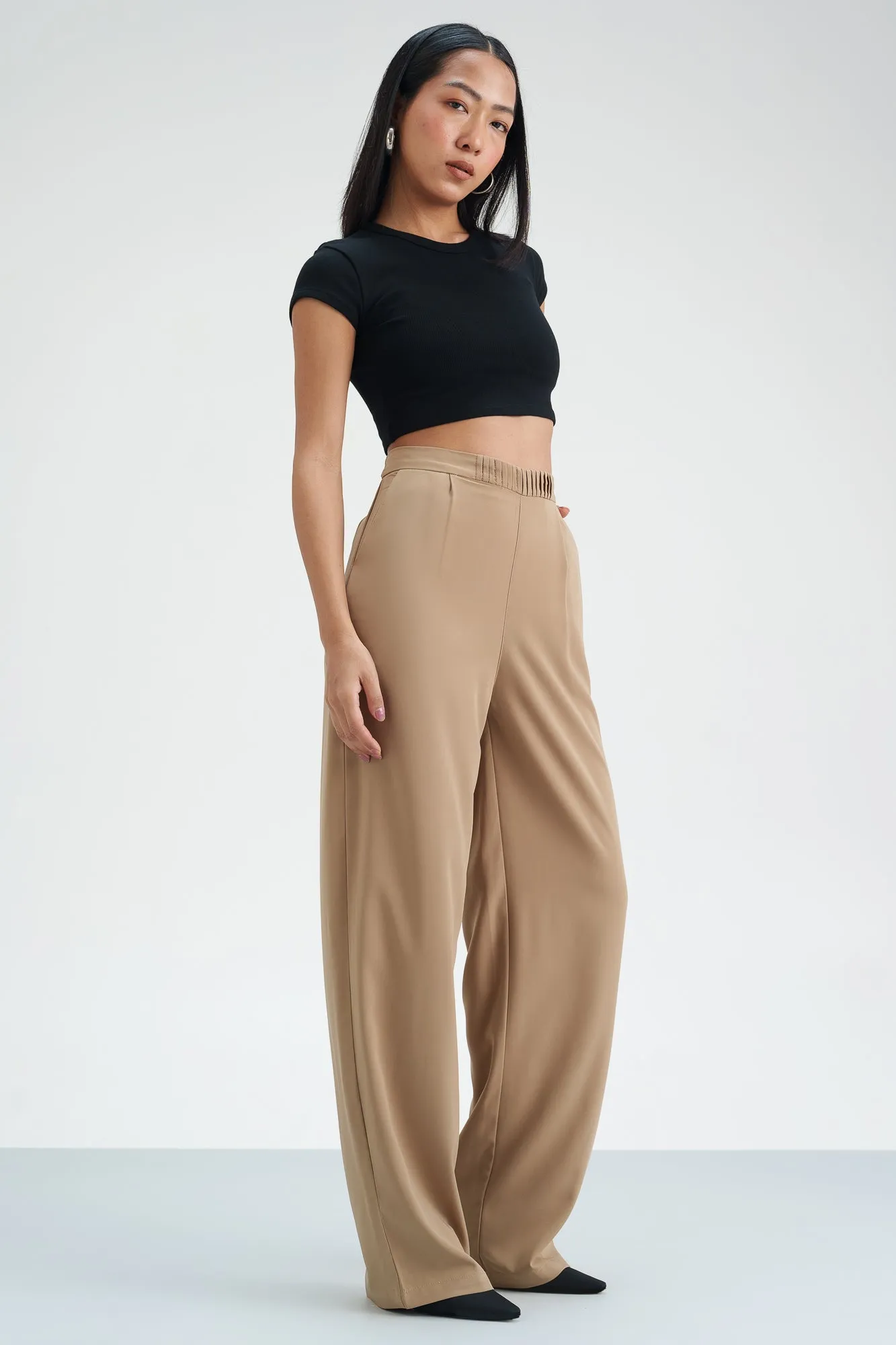 Taupe Bliss Pleated Waistband Korean Pants