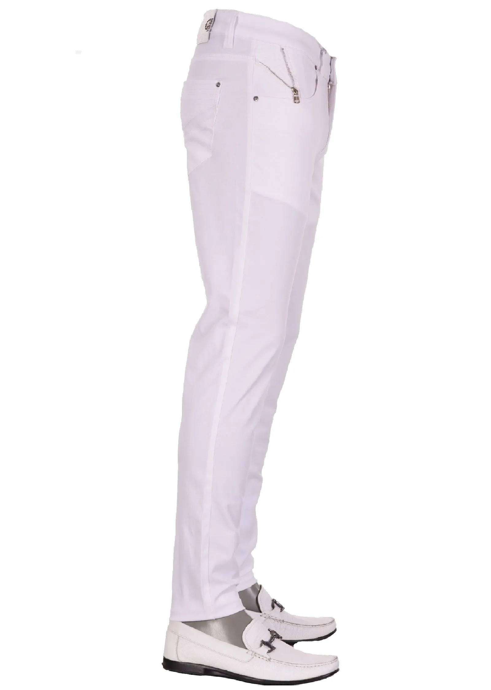 White Coin "V-Zipper" Tech Pants