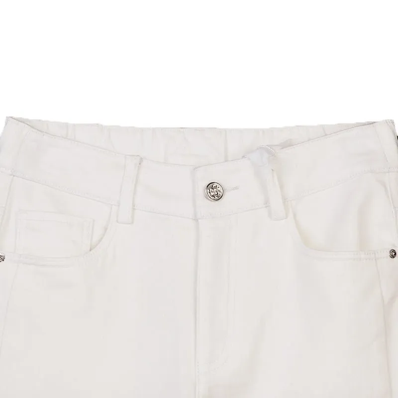 White Slim Boot Cut Pants