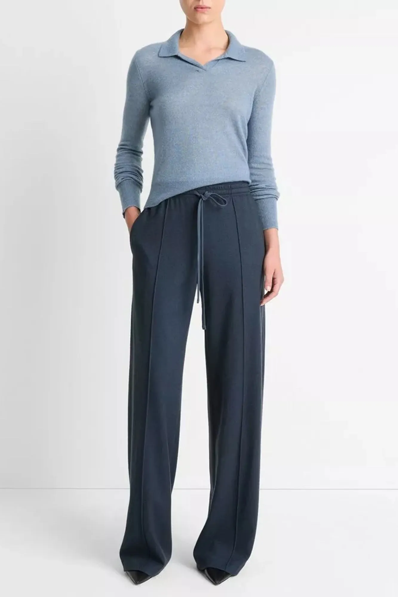 Wool-Blend Drawstring Pull-On Pant Tide Stone