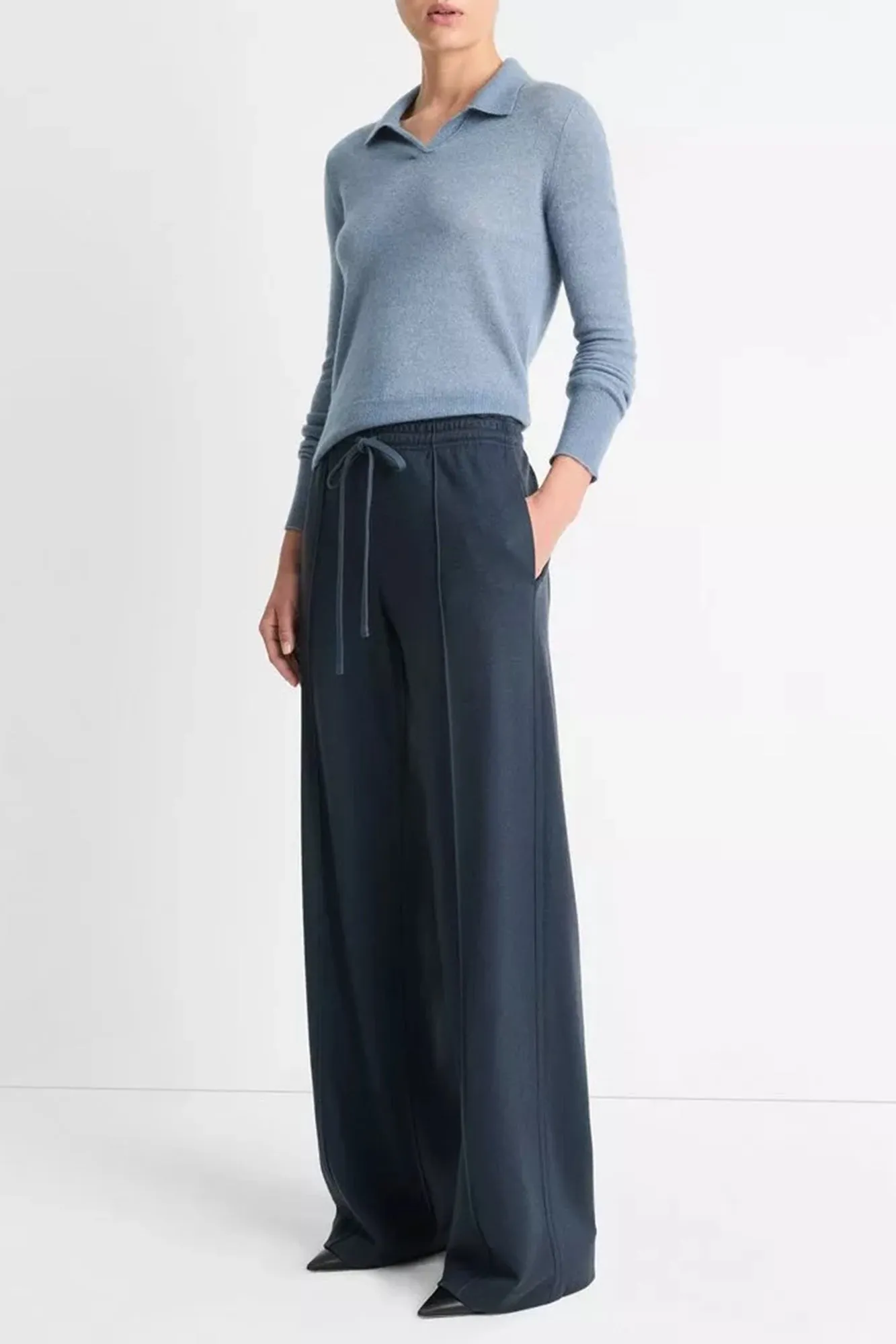 Wool-Blend Drawstring Pull-On Pant Tide Stone