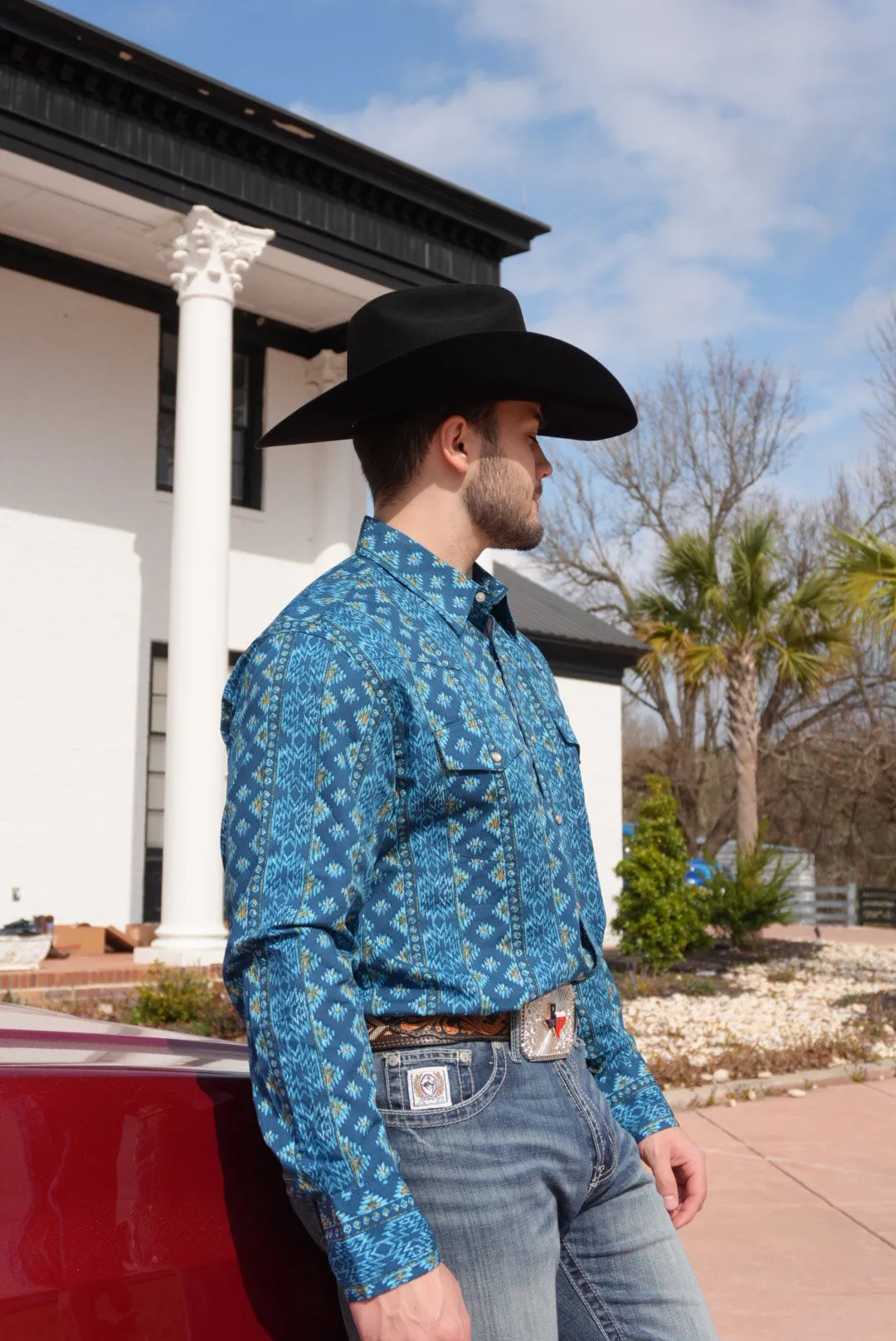 Wrangler Classic Fit Checotah Deep Lake Western Snap - 9440